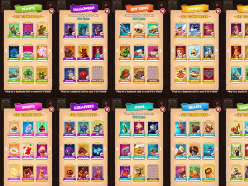 Tải Coin Master Mod APK (Vô Hạn Spin, Tiền, Mở Khóa) v3.5.2620 Coin Master Sưu tầm thẻ bài mở khóa level