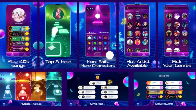 Tùy Chọn Quả Bóng Và Hoàn Thành Nhiệm Vụ Nhận Thưởng Trong Tiles Hop: EDM Rush! MOD APK